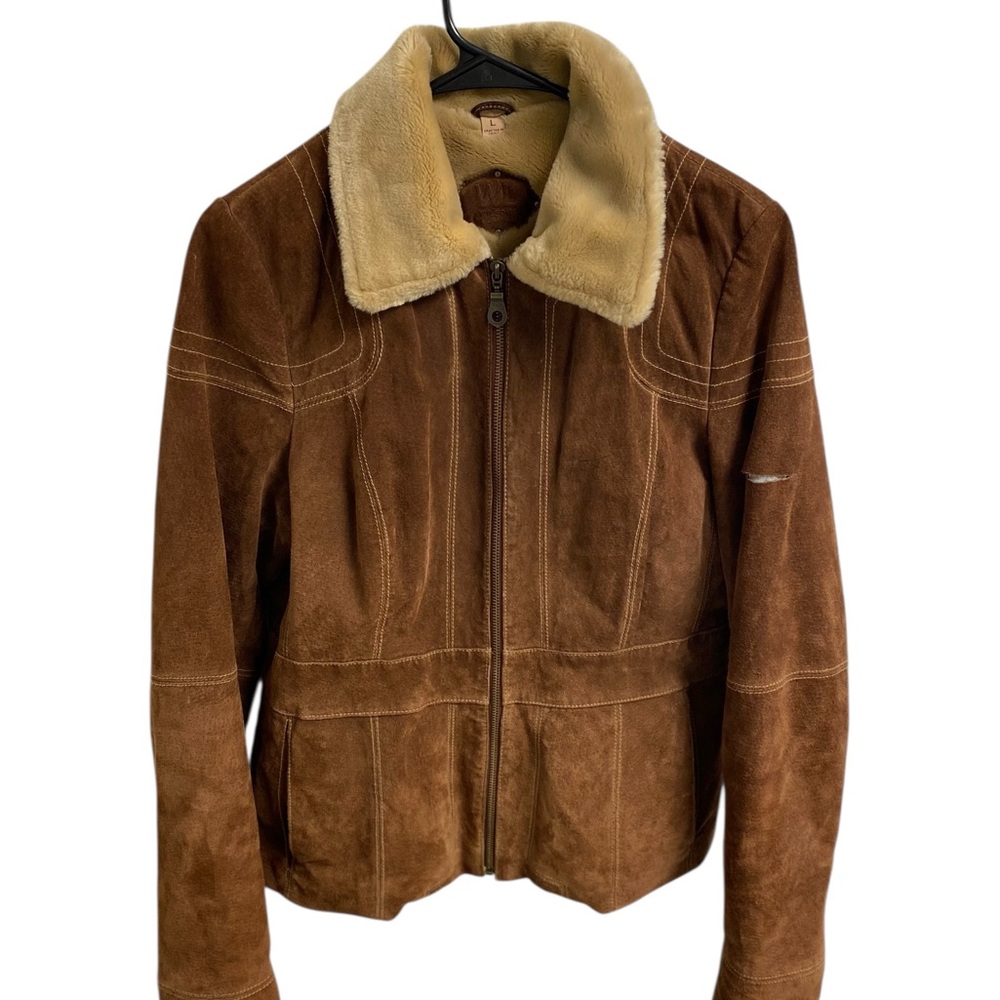 Wilsons Leather‎ Brown Suede Jacket with Cream Collar